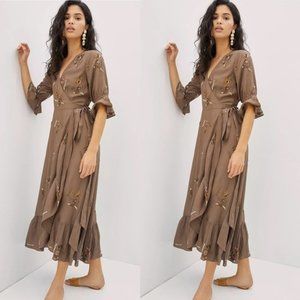 Anthropologie Let me be Beaded Wrap Maxi Dress